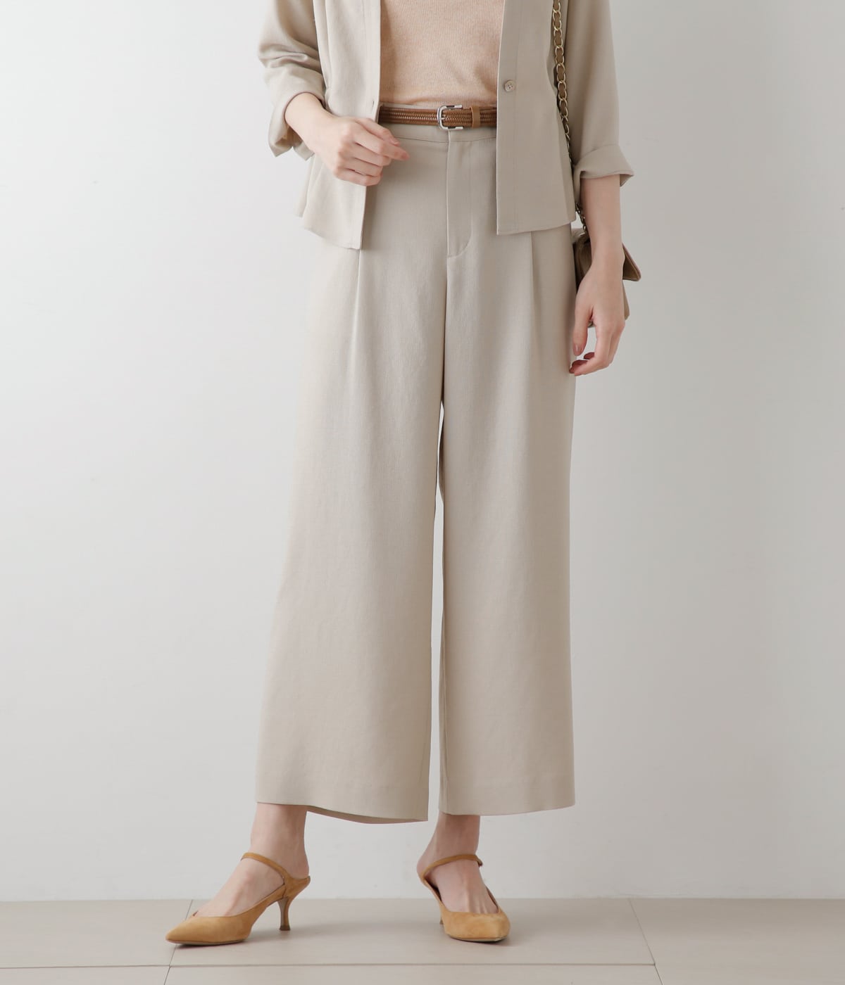 リネンライククロス タックガウチョパンツ(51332150-2024