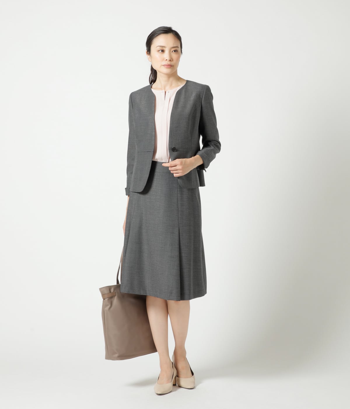 ウールシルクピンドット ノーカラージャケット(71112401-2024