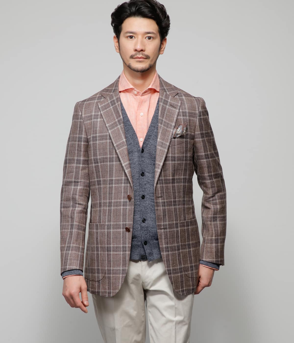 リネンウール チェック ジャケット(85192253-2024)｜ファッション通販