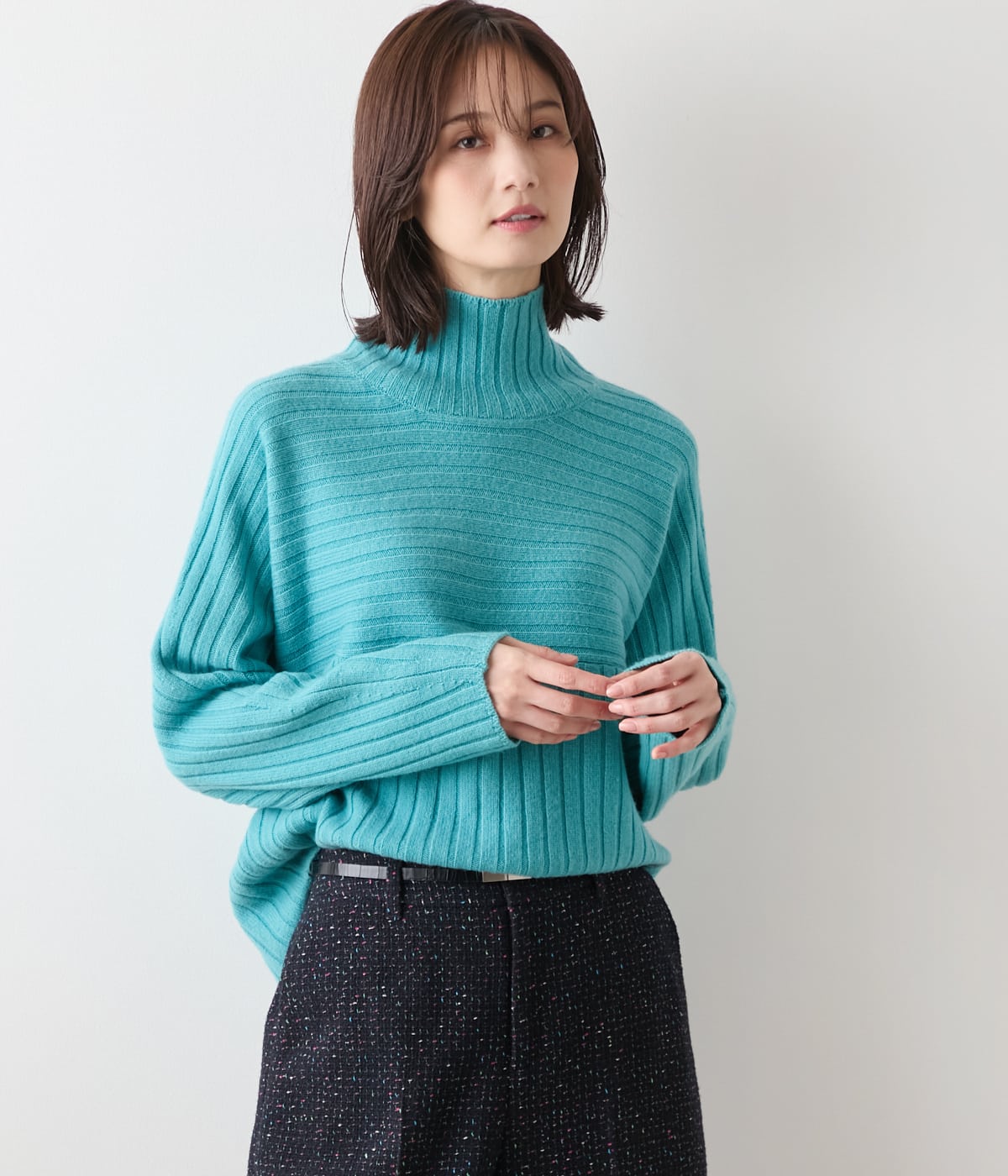 ウールカシミヤ リブハイネックニットプルオーバー(51716571-2025