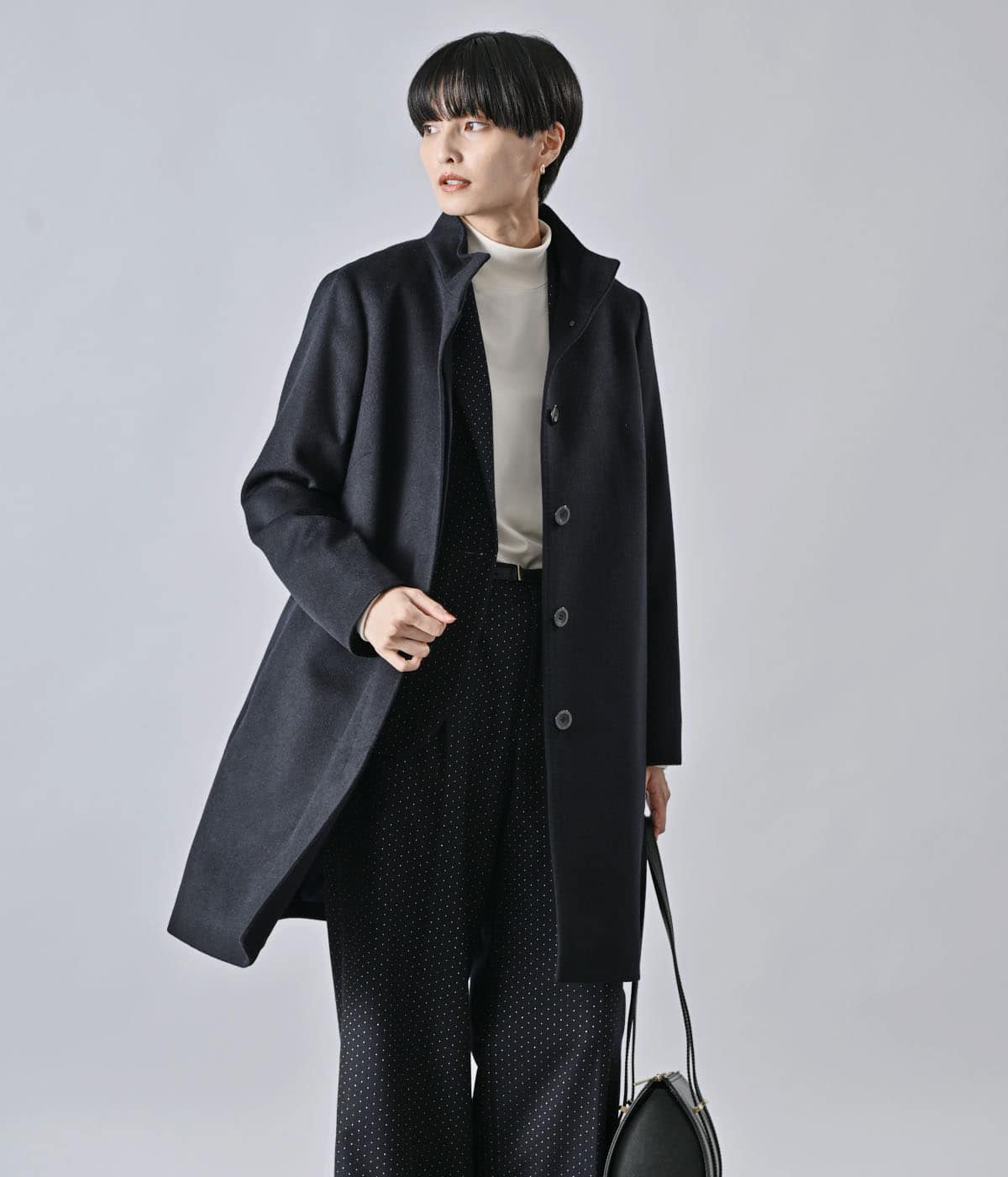 カシミヤ混ビーバー スタンドカラーコート(26526301-2025