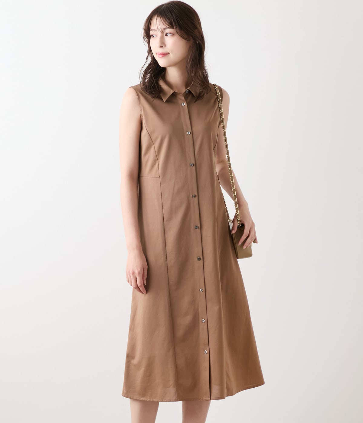 L】【接触冷感】ハイツイストツイル ノースリーブシャツワンピース