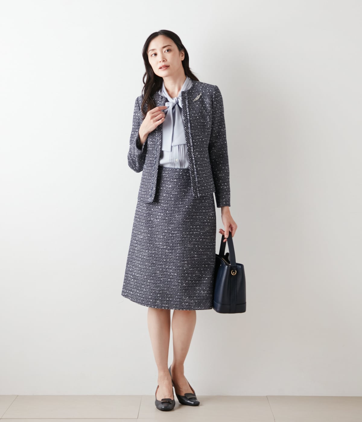 マットサテン ピンタックボウタイブラウス(51625114-2025