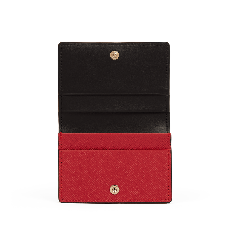 Folded Card Case with Snap Closure in Panama in scarlet red | Smythson