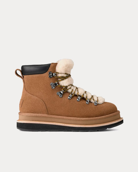 UGG x Sacai Unisex Suede & Shearling Chestnut Hiking Boots