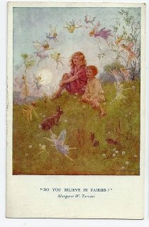 スコットランド製マーガレットタラント少女猫妖精水彩複製画額付き フェアリーアートコレクション【フェアリーリング】