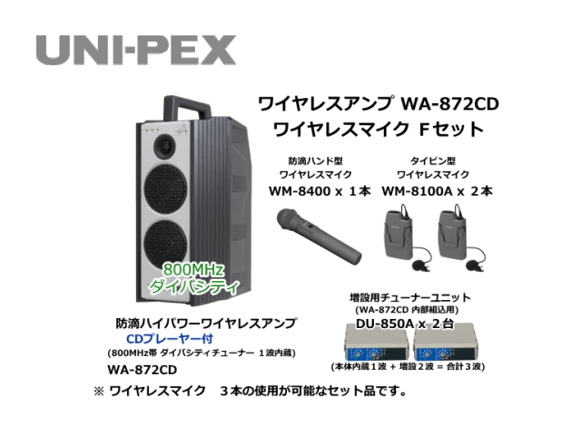 WA872CD-F-SET】UNI-PEX WA-872CD ワイヤレスマイク Fセット｜サウンド