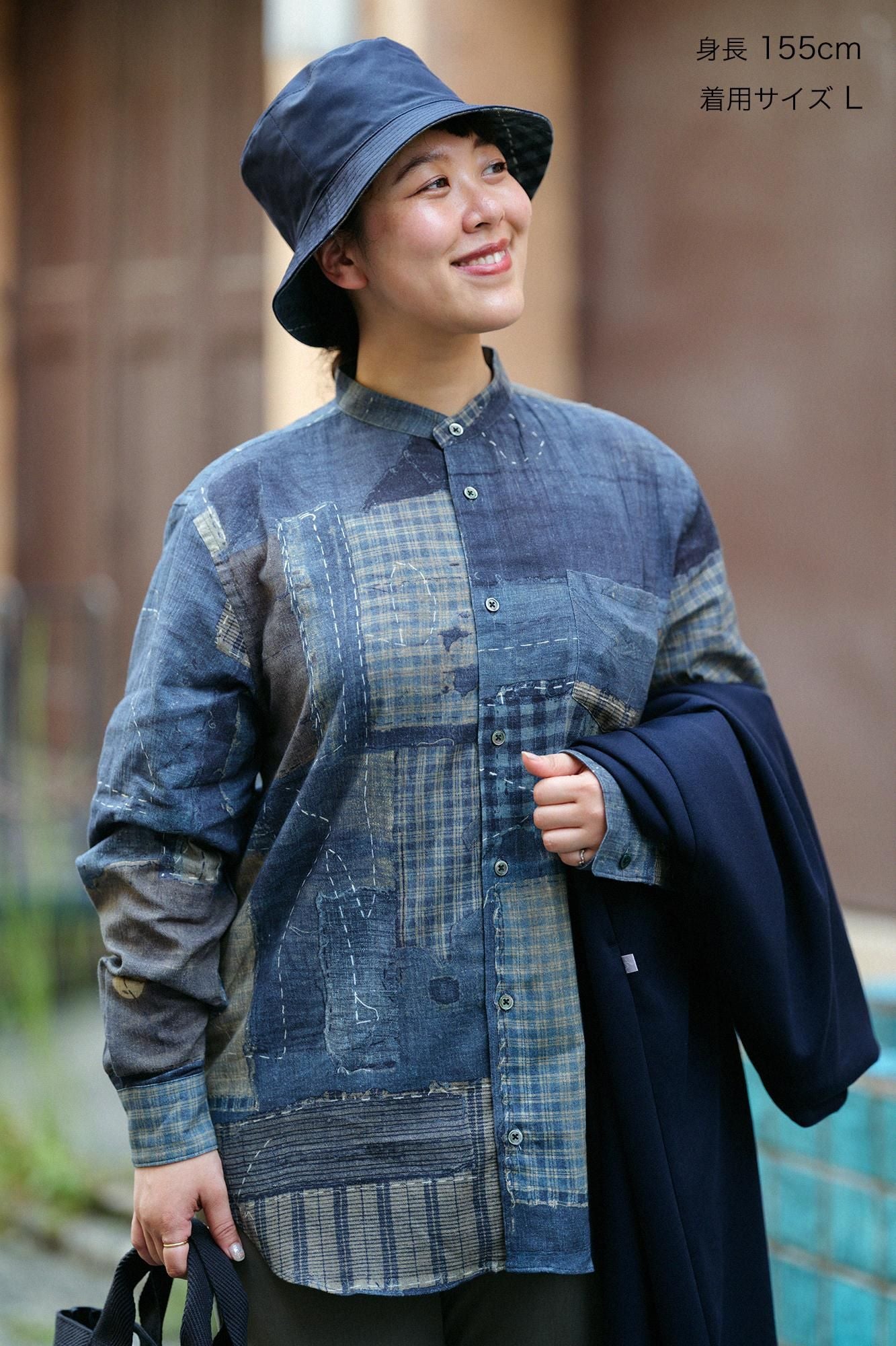 3月17日頃発送予定】高島縮 20/20 スタンドカラーシャツ／BORO IJ