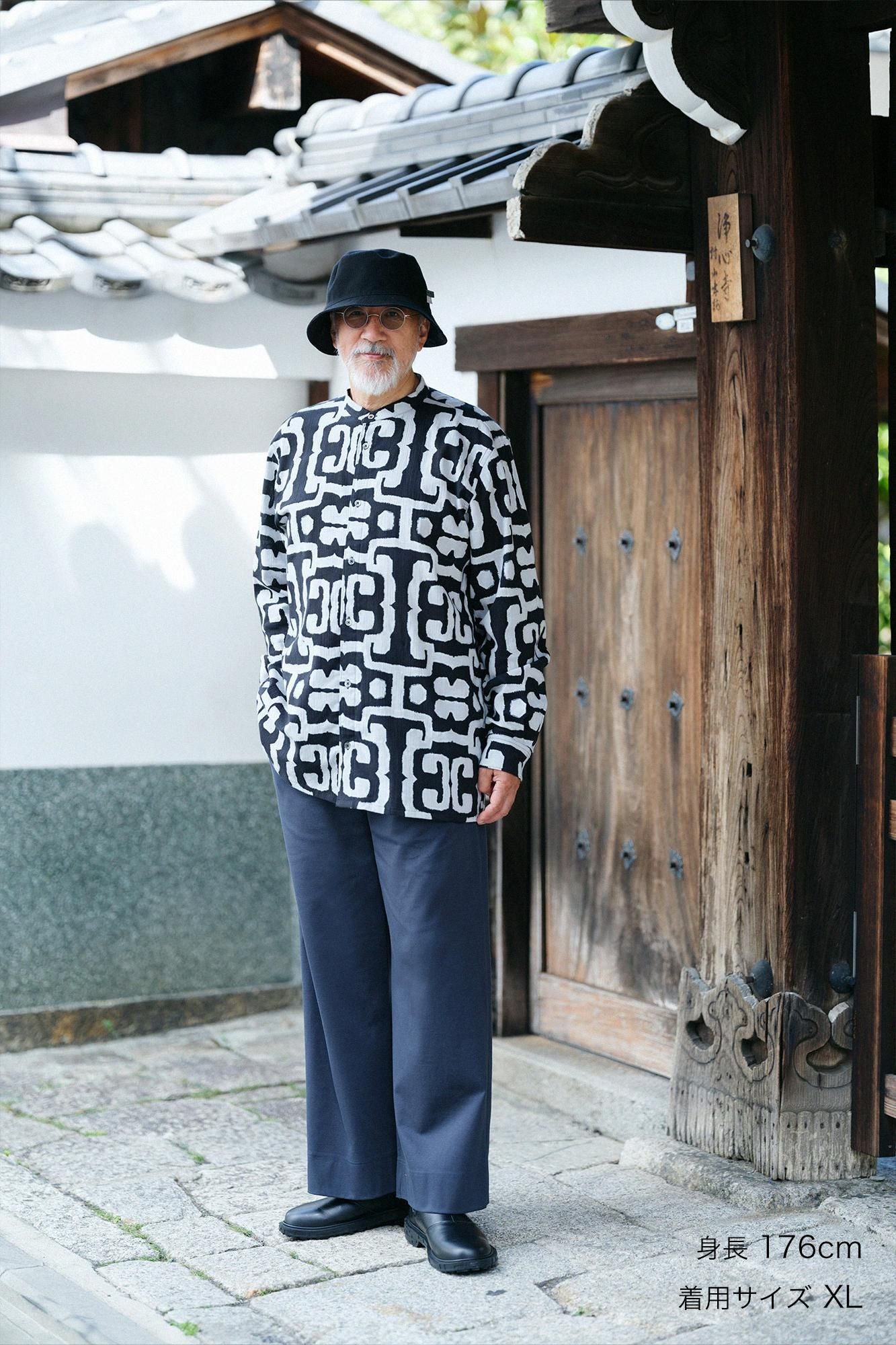 高島縮 スタンドカラーシャツ SP（サイドポケット付き）