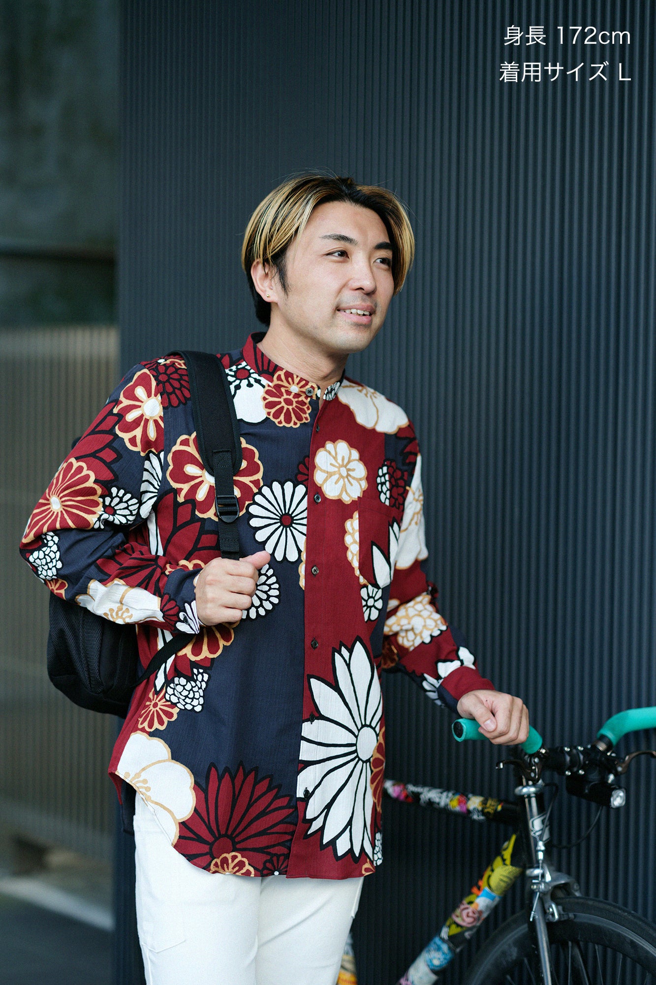 高島縮 スタンドカラーシャツ