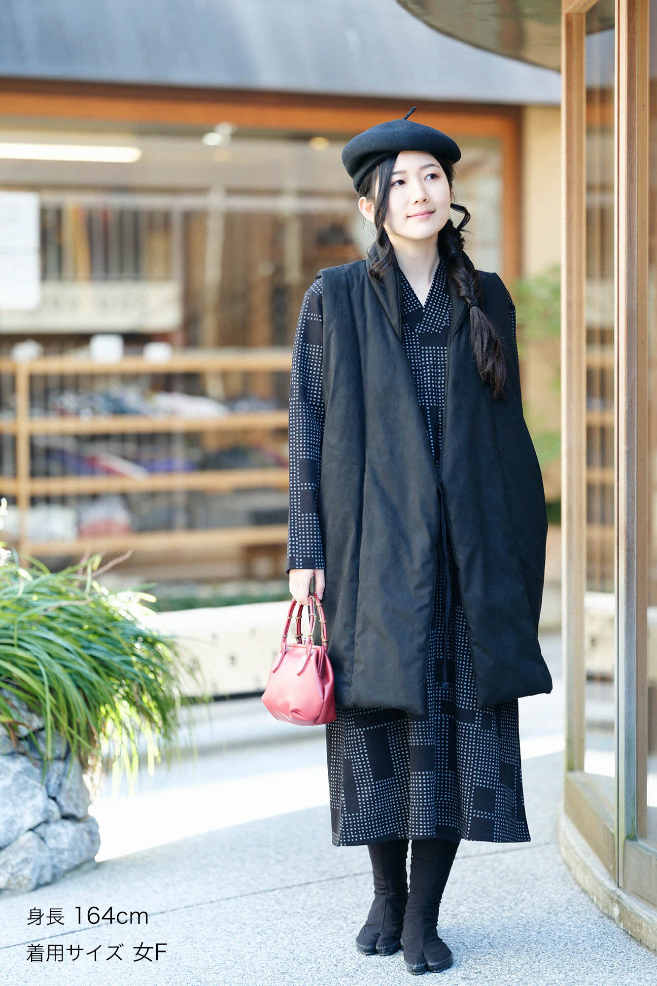 フェイクヌバック 長陣羽織 中綿袷（なかわたあわせ）／濡羽色 女F