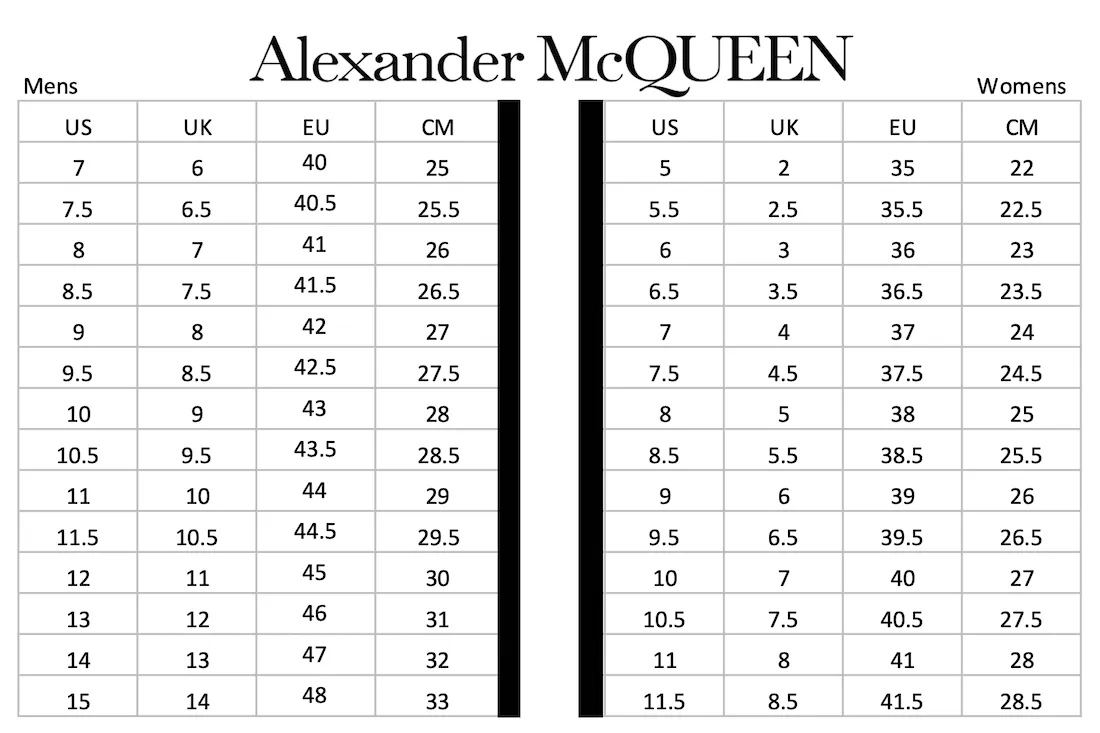 Alexander McQueen Shoes Size Chart - Soleracks