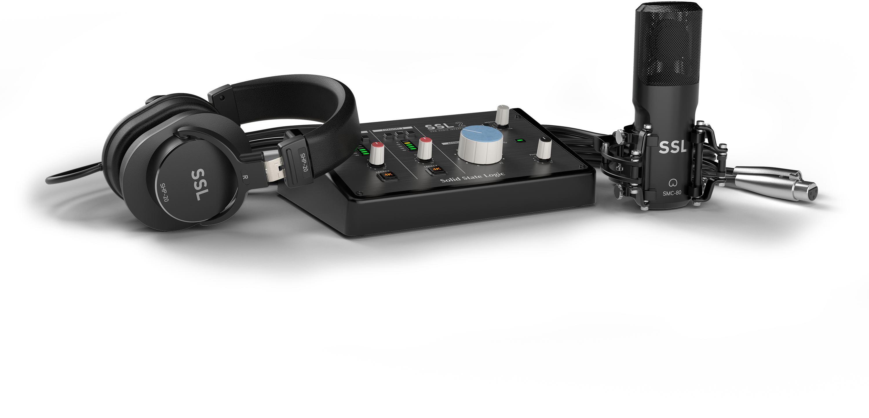 SSL2 / SSL2+ にスタジオマイクとモニターヘッドホンが付属した