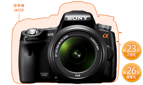 SLT-A55V 特長 : 先進機能を使いこなせる小型・軽量ボディ | デジタル