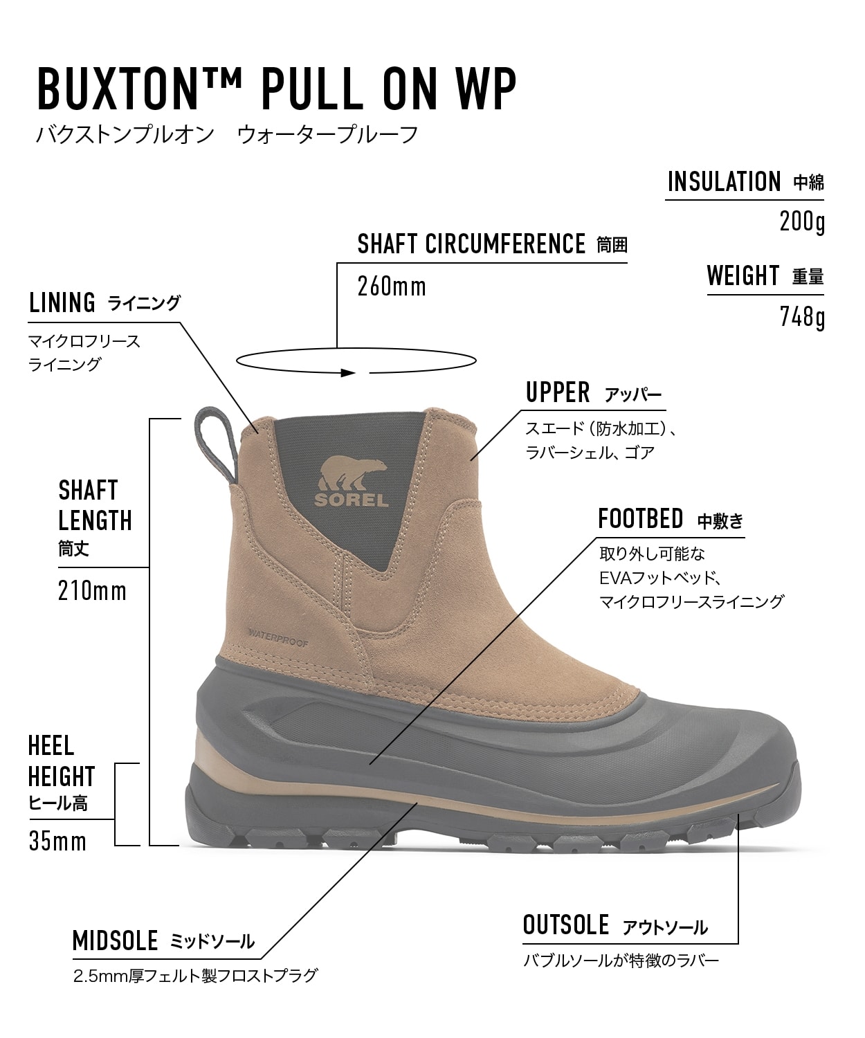 バクストン プルオンブーツ ウォータープルーフ(25 Delta Black