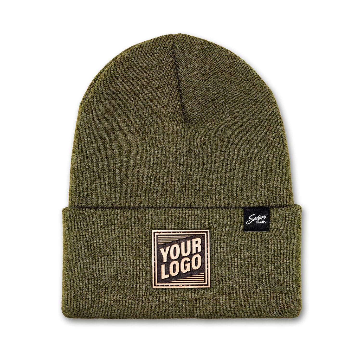 SS1001-LP Safari Sun - Leather Patch Cuffed Acrylic Beanie