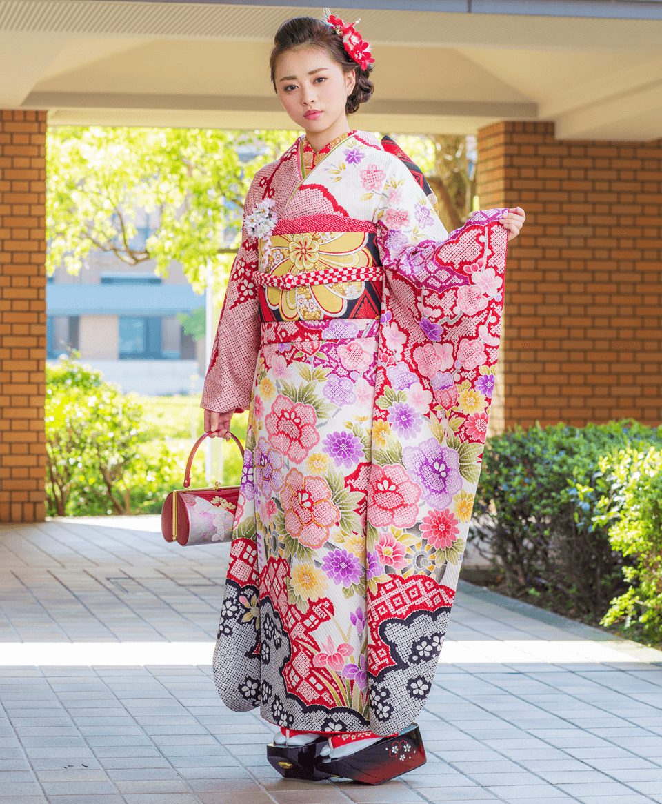 赤地絞り雲取に花車[FS0620] | 成人式振袖レンタル京都さがの館