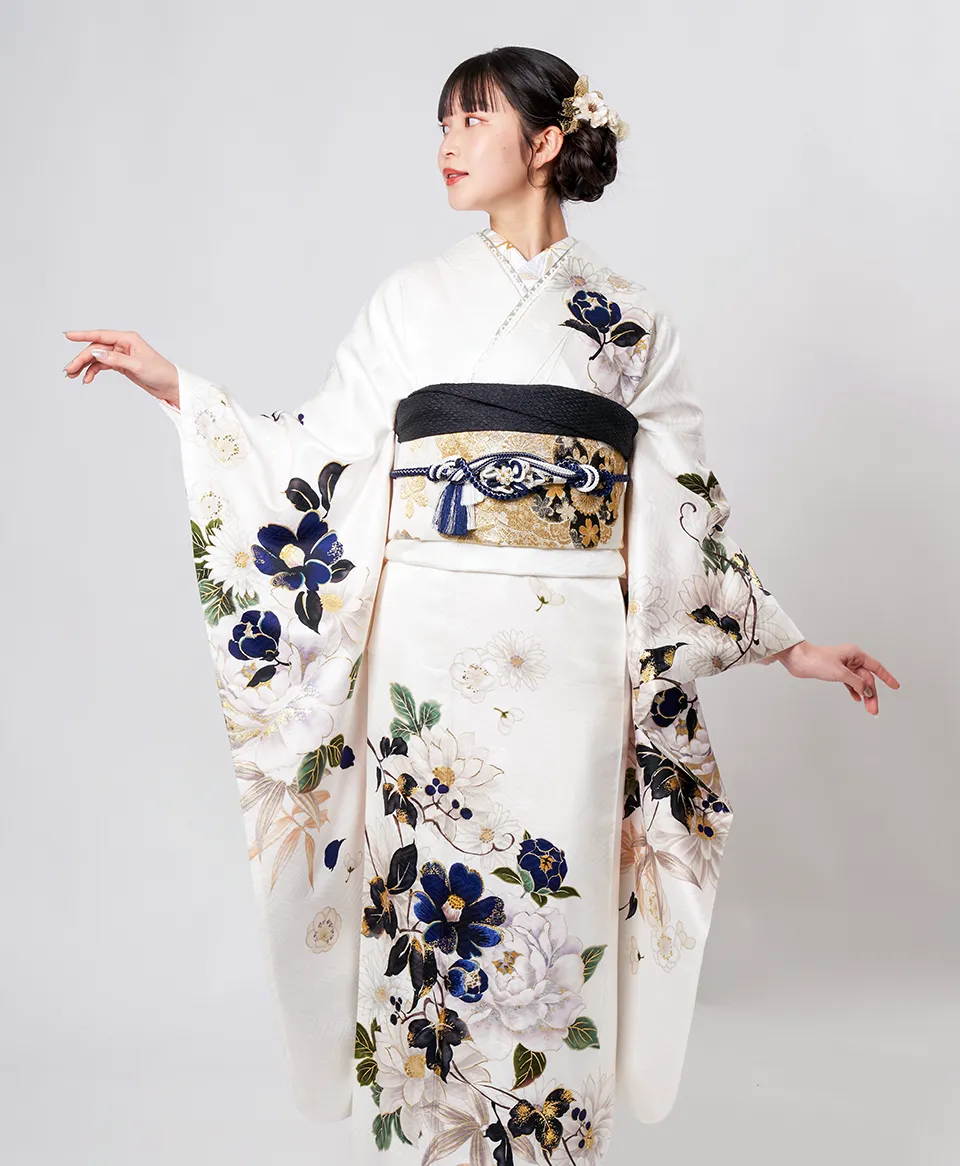 白地牡丹紺青椿[FS5029] | 成人式振袖レンタル京都さがの館