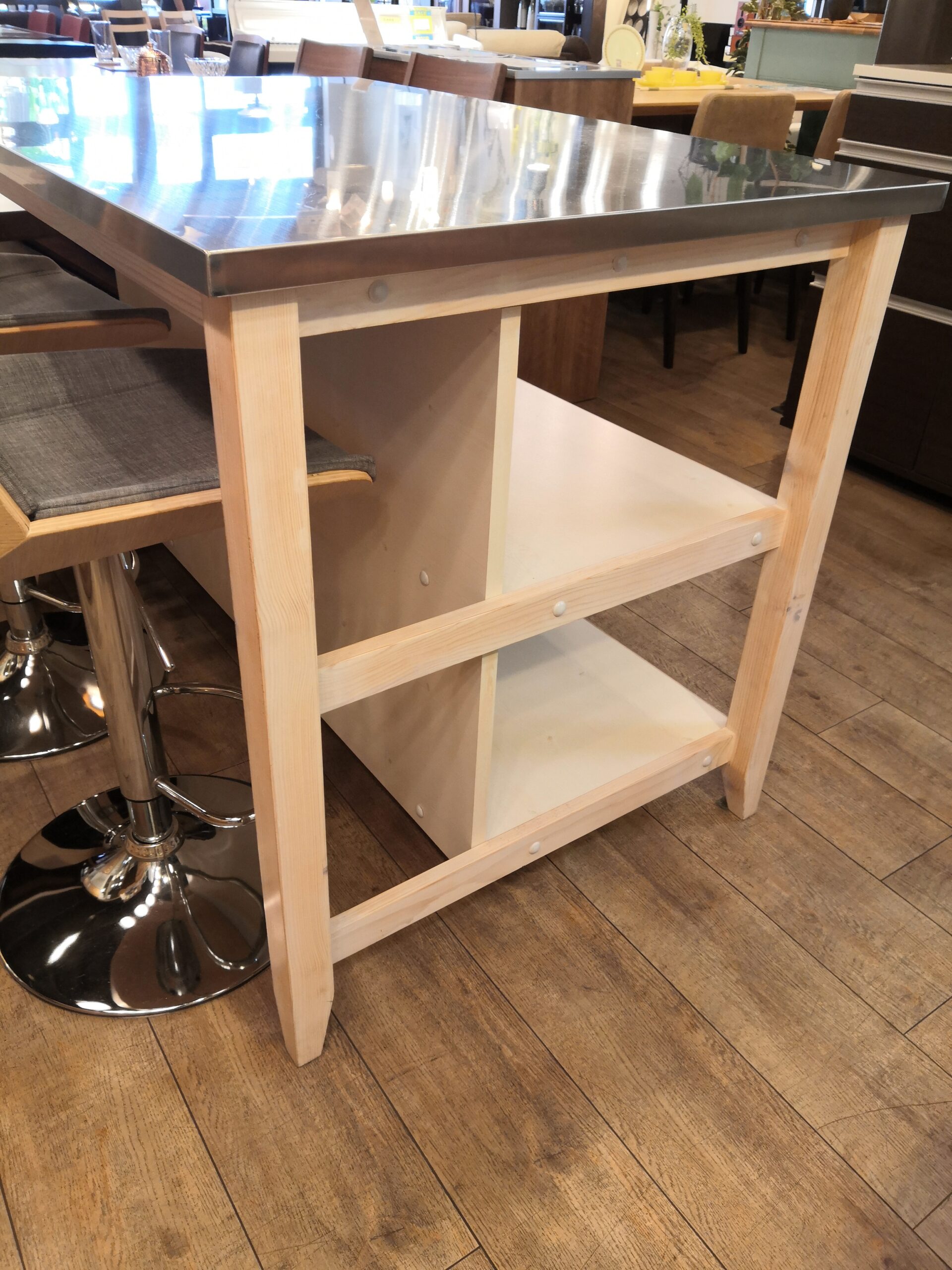 中古】ニトリ NITORI シナモ パイン ステンレス 作業台 回転式 昇降