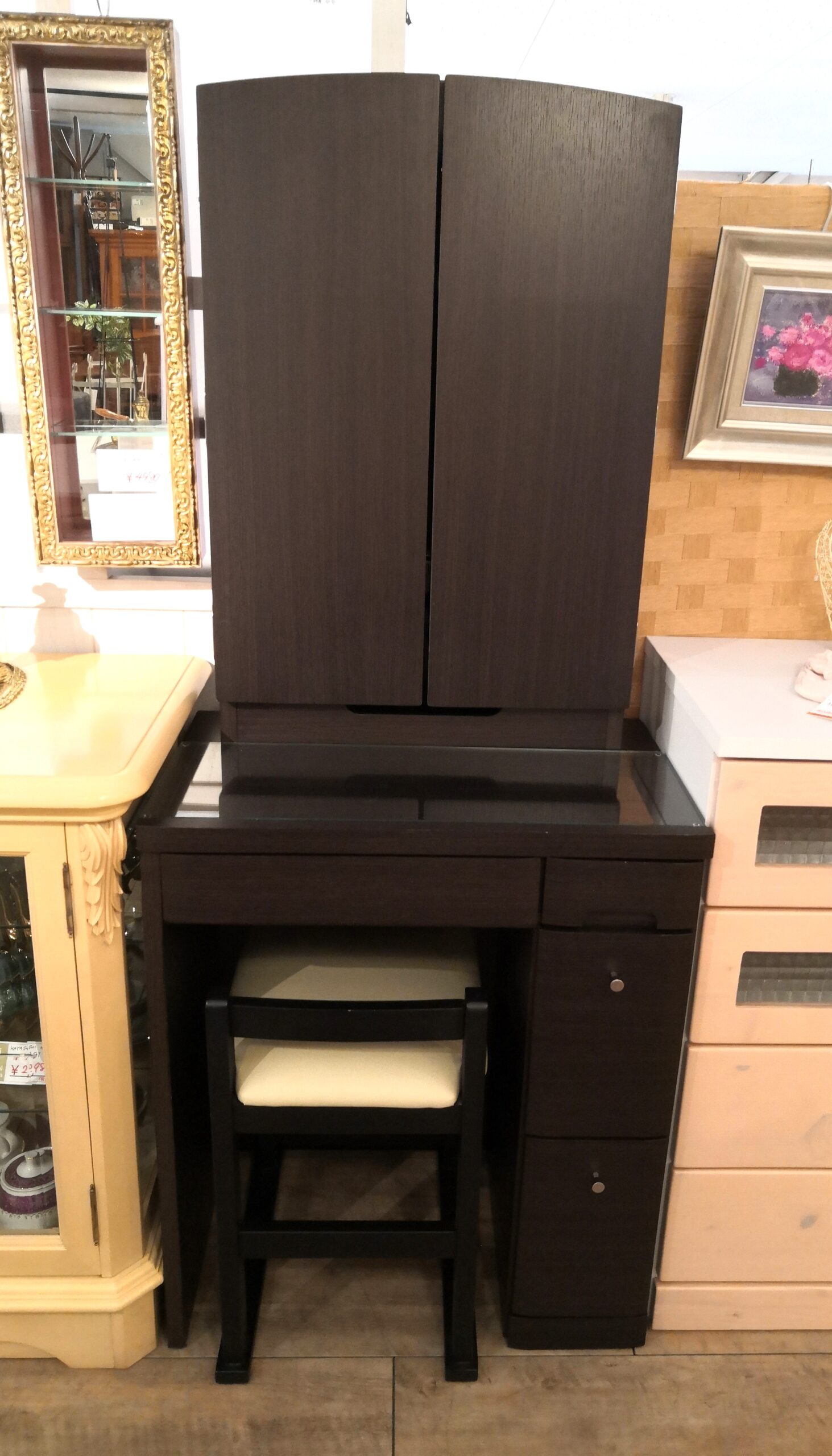 ニトリ ドレッサー 三面鏡タイプ＆スツール付き ✩.*˚ ダークブラウン