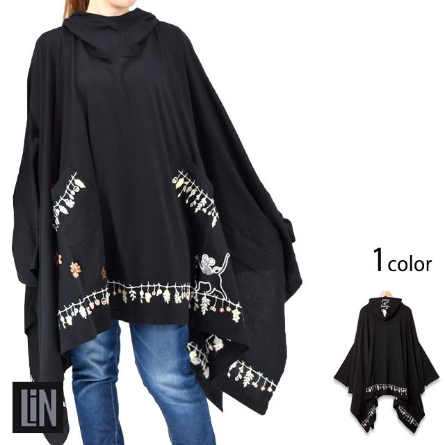 ラミ＆アール 綱渡り天竺ポンチョパーカー LIN レディース AL-75769 猫