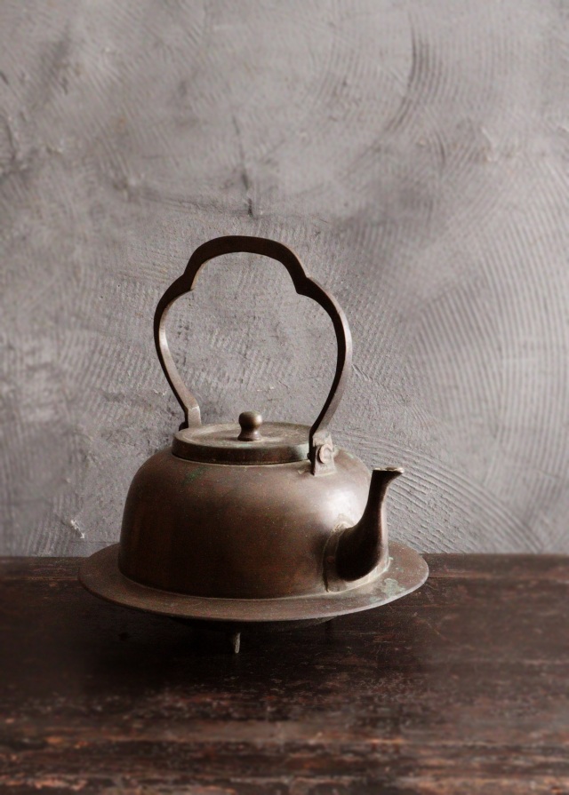 銅製打ち出し薬缶 水注 煎茶道具 茶道具 アウトドア 古道具 Antique