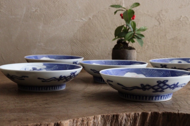 平戸焼 禮弓作色絵皿 5枚組 鳳凰龍紋色絵五枚