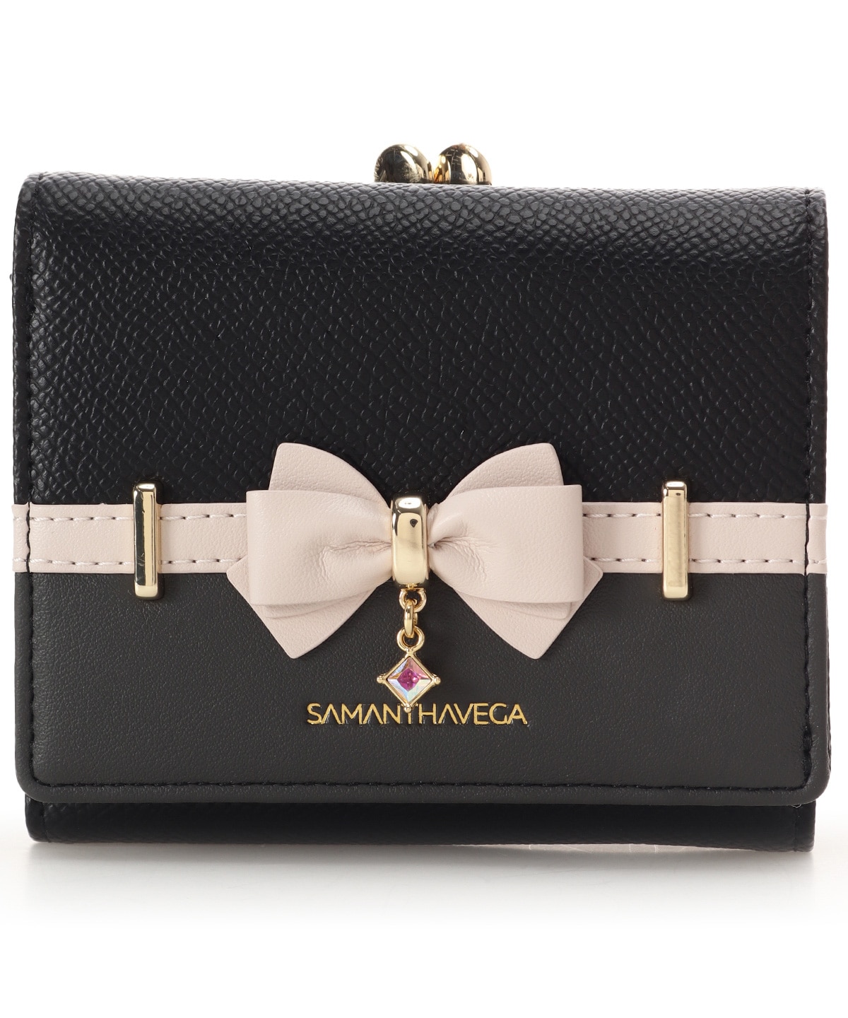 バイカラーアクセントリボン折財布(FREE ブラック): SAMANTHAVEGA