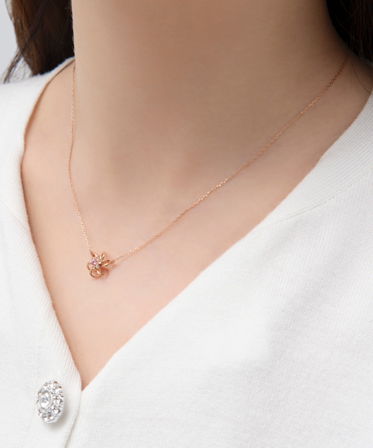 K10 PG ストーンフラワーネックレス(大)(40cm K10 PG): Samantha