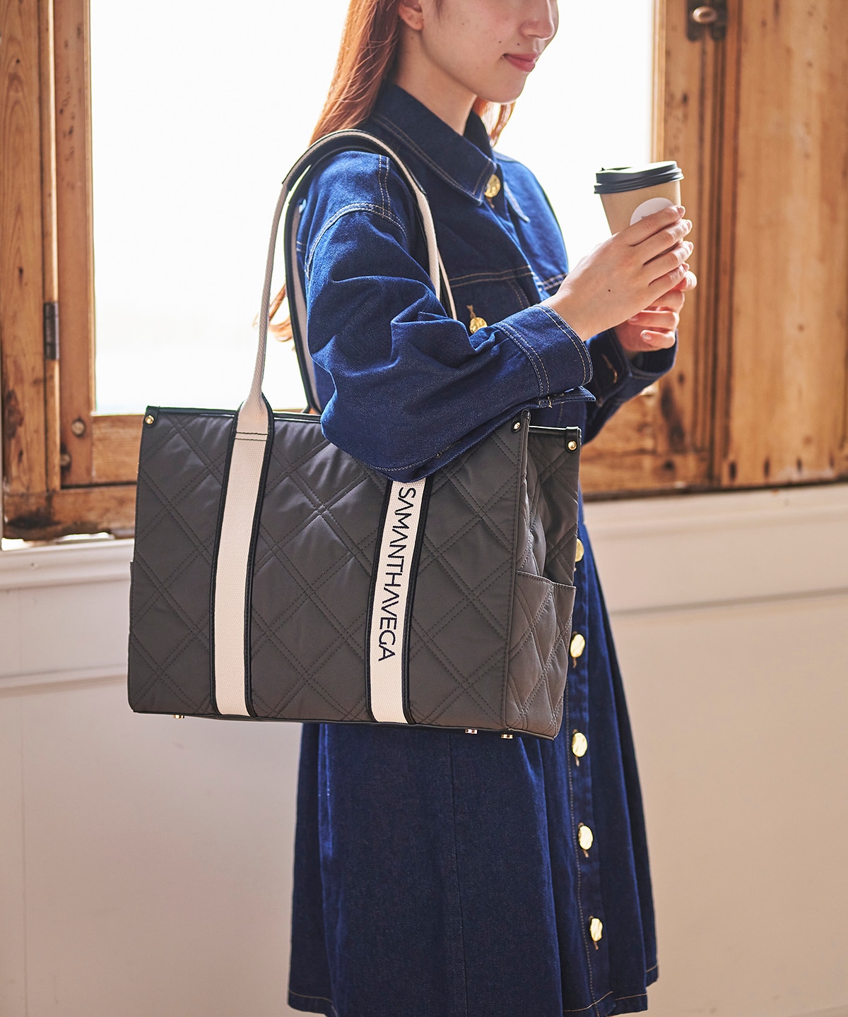 ロゴテープキルティングA4トートバッグ(FREE ブラック): SAMANTHAVEGA