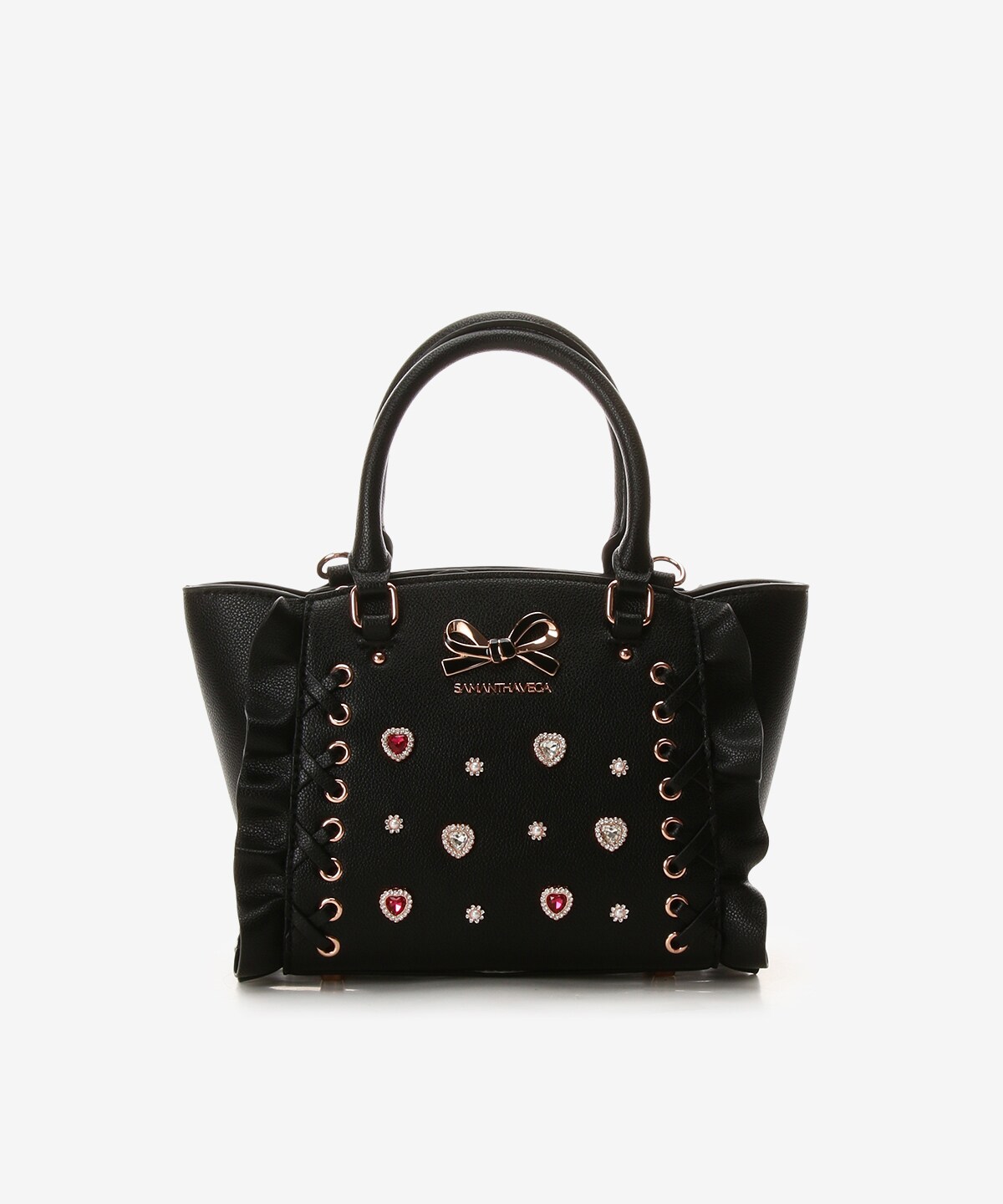 レースアップハートビジューフラッタ―(小)(FREE ブラック