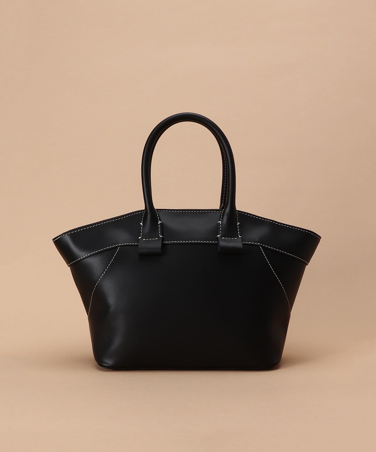 ステッチデザイン レザーハンドバッグ(FREE ブラック): Samantha