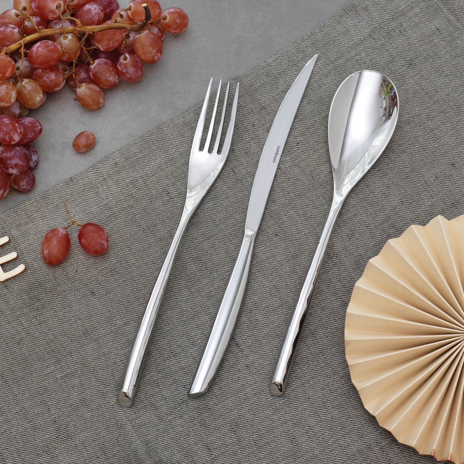 Flatware place setting, 5 pieces , Mirror Steel, Bamboo, Sambonet