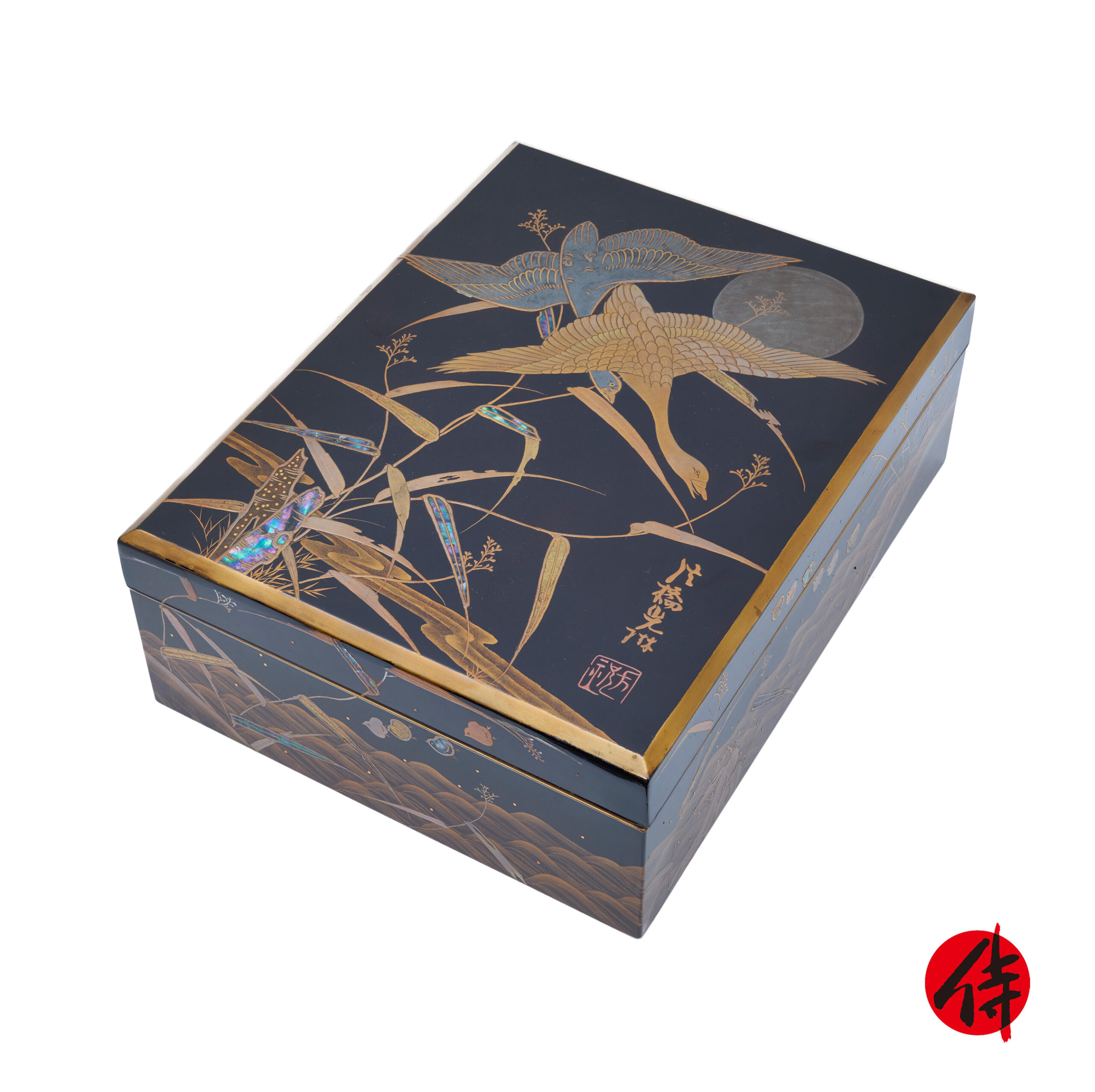Japanese wooden lacquer box-Tsuki ni Gan Zu (Bunko-17) | Samurai