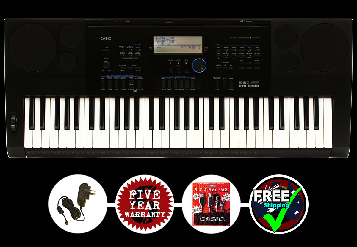 CASIO CTK6200 ARRANGER KEYBOARD PACK #1 BONUS USB + MP3 CABLE PACK