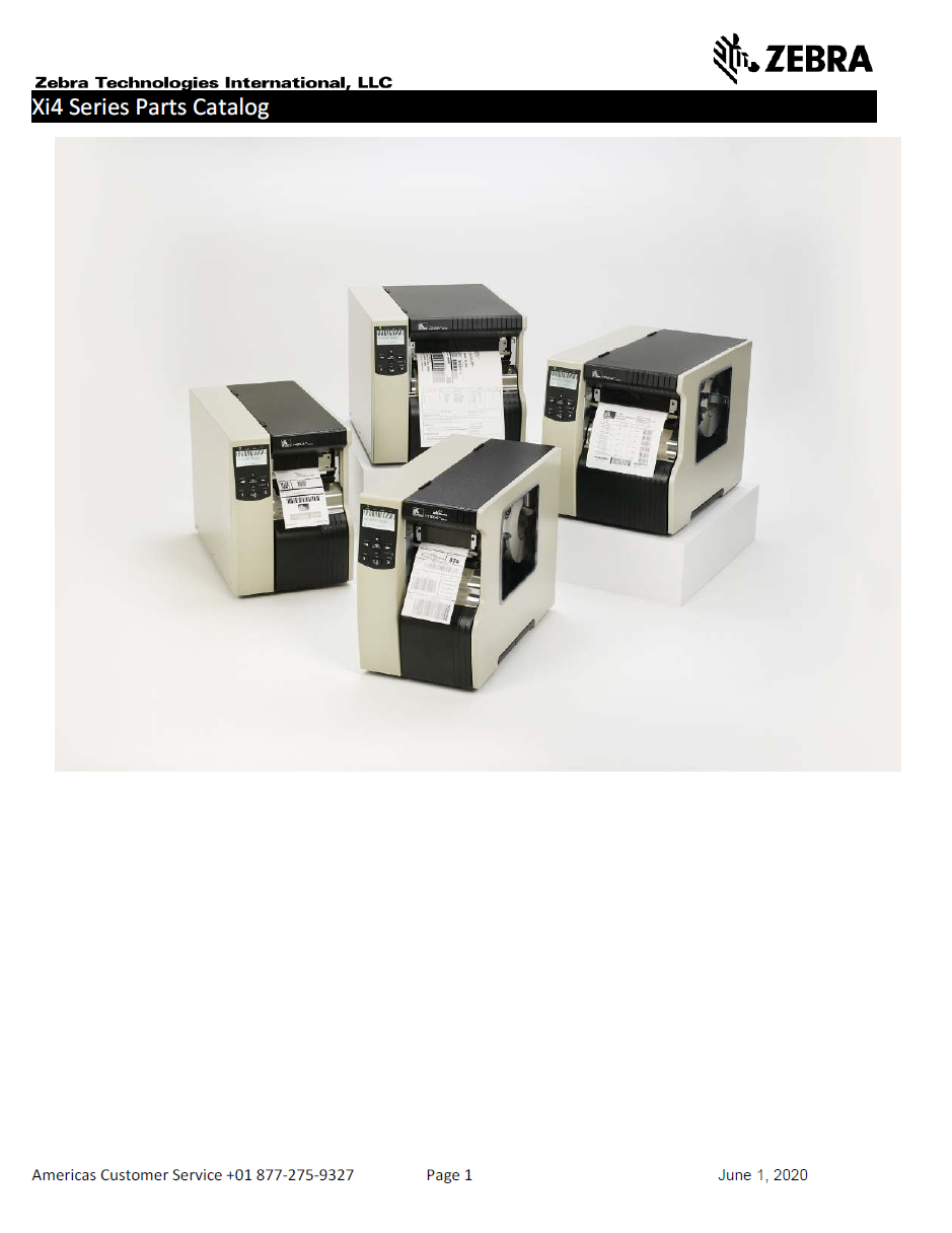ZEBRA Xi4 Series (110 140 170 220) Printer Parts Catalog Manual