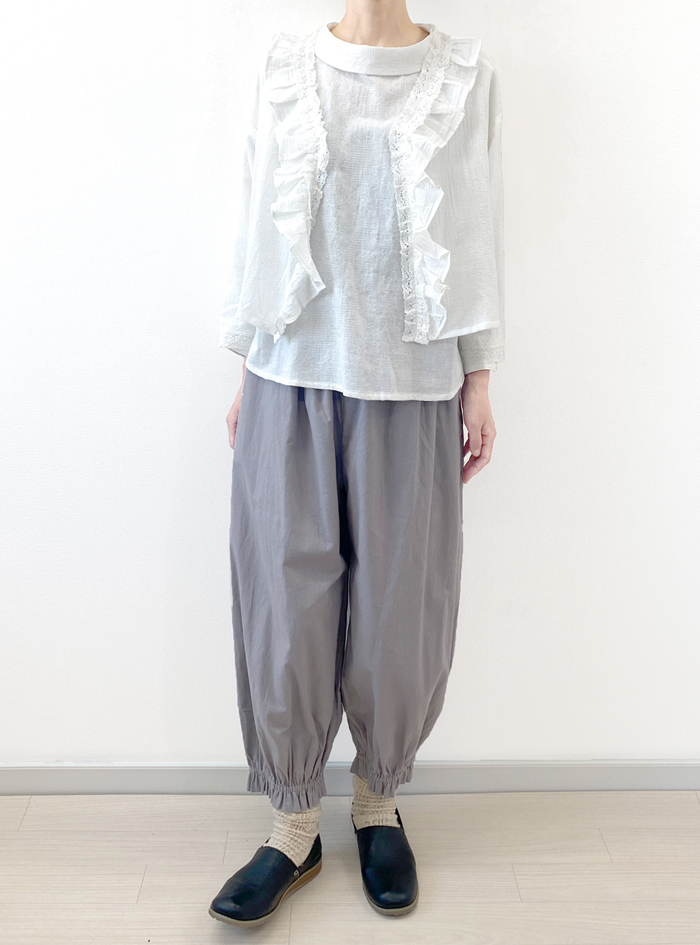50%OFF! 綿麻裾フリルギャザーパンツ ELLIFE ONLINE SHOP