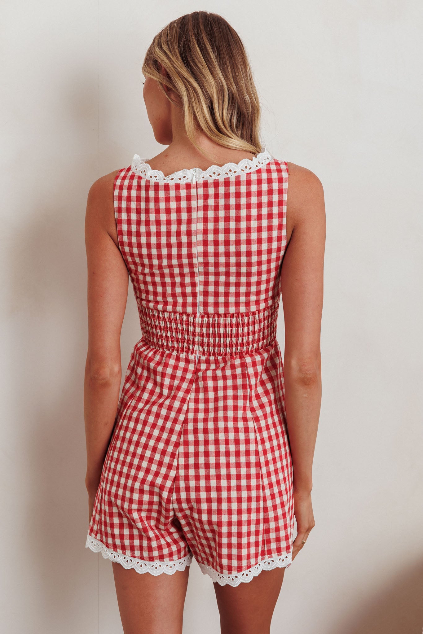 Shop the Loving Me Sleeveless Romper Gingham Red