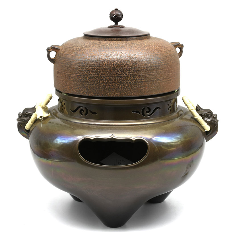 茶道具 風炉（ふろ） 平丸釜添 唐銅鬼面風炉 大國 藤兵衛 | 千年の香り