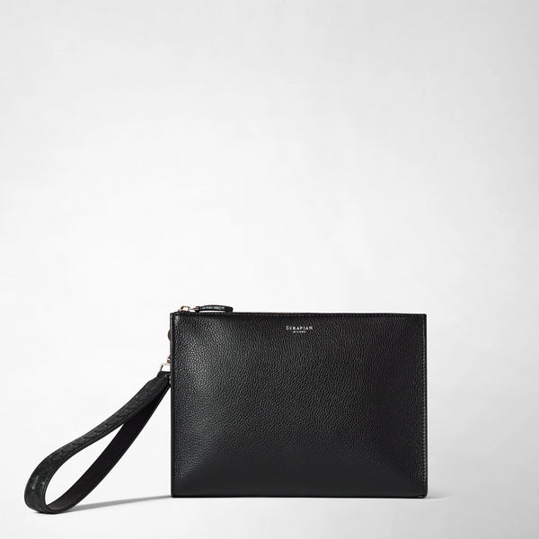 MOSAICOレザー クラッチバッグ ブラック メンズ