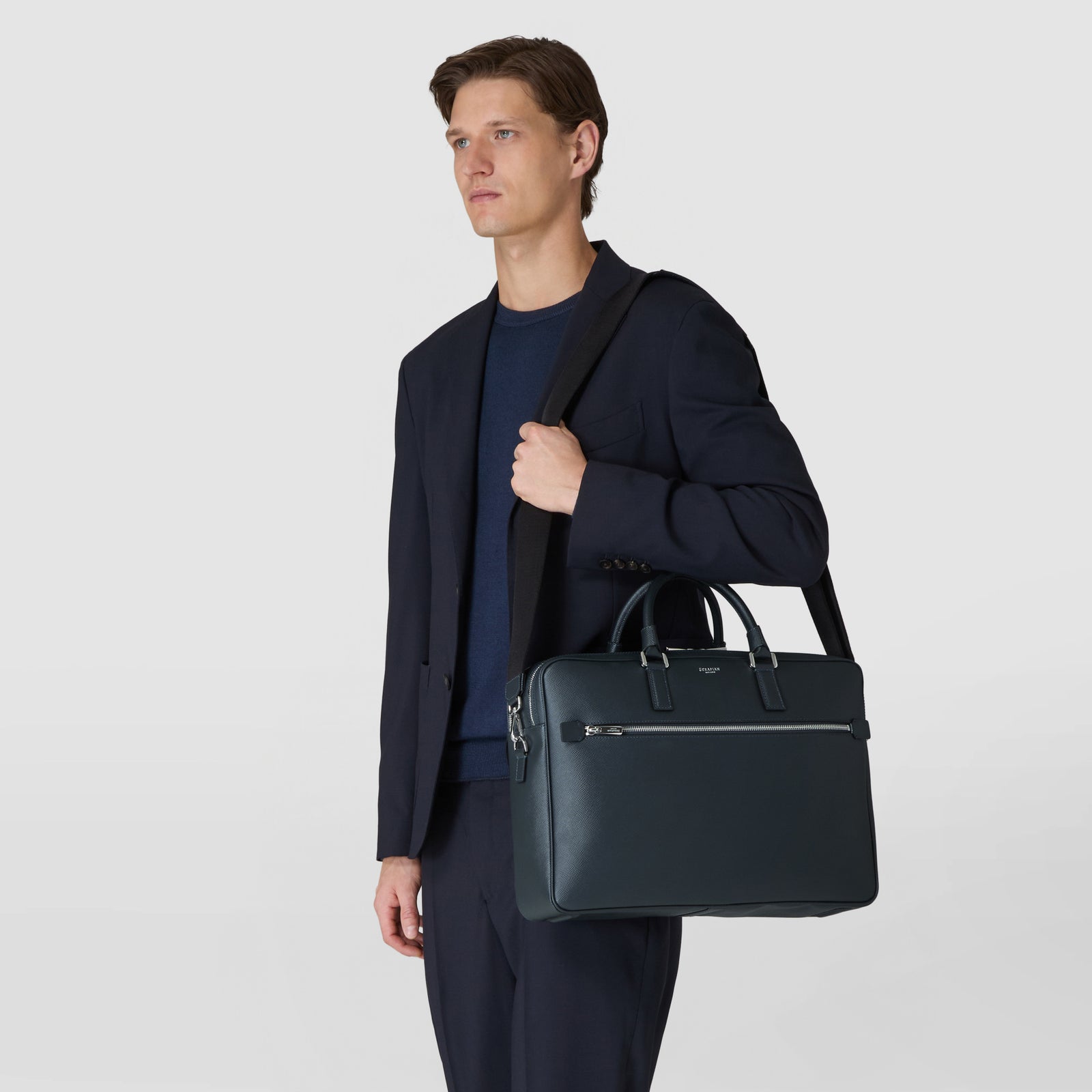 Double gusset briefcase evoluzione leather navy blue
