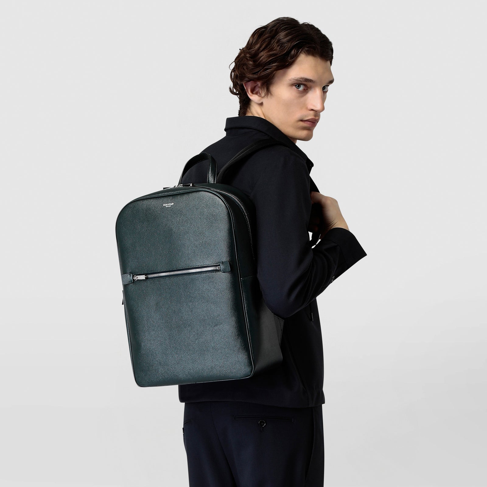 Backpack in evoluzione leather navy blue