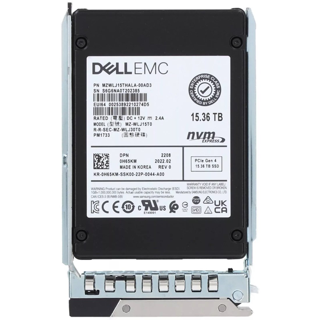 Dell H65KM 15.36TB RI 1 DWPD PCIe Gen4 NVMe U.2 2.5 Inch SSD