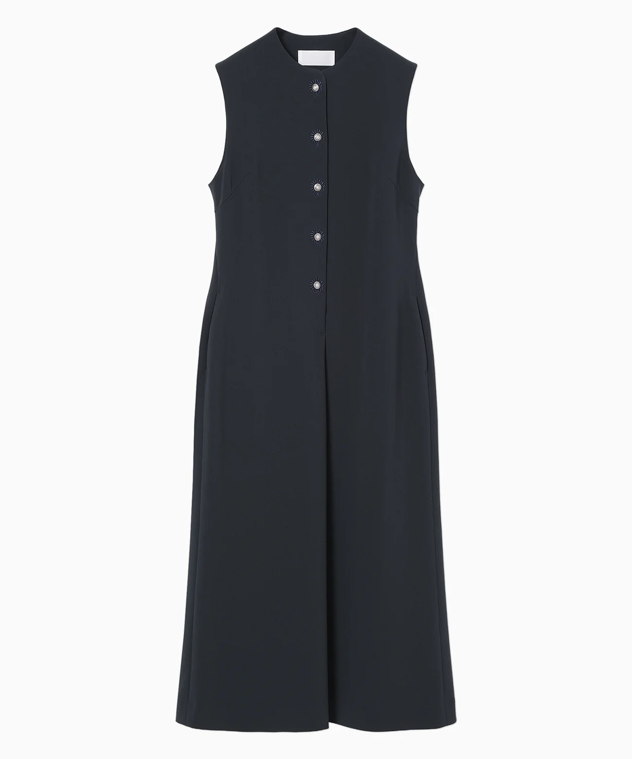 3サイズ】Acetate Polyester Embroidered Buttonholes Sleeveless