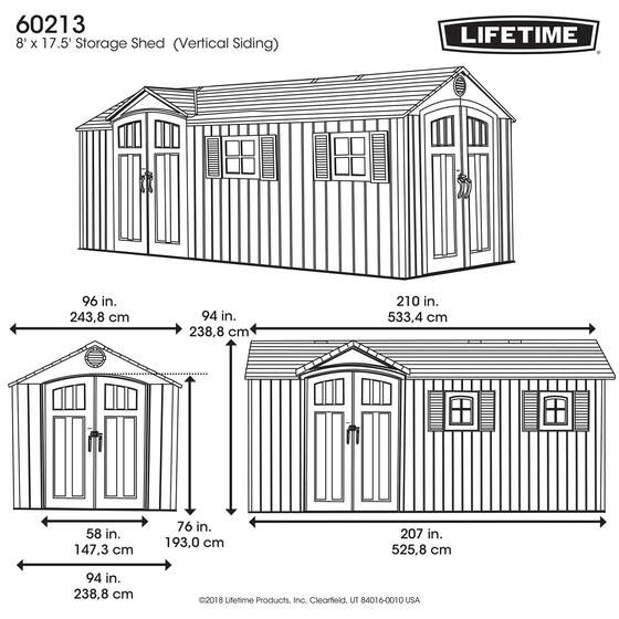 Lifetime 17.5x8 Plastic Shed Kit w/ Double Doors (60213)