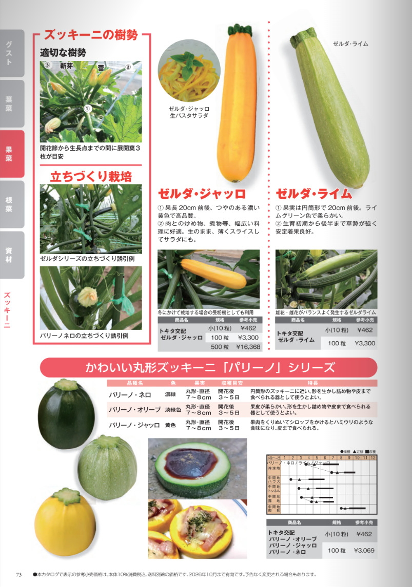 ズッキーニ種子】 ダイヤ交配（トキタ種苗） 「ゼルダ」 シリーズ