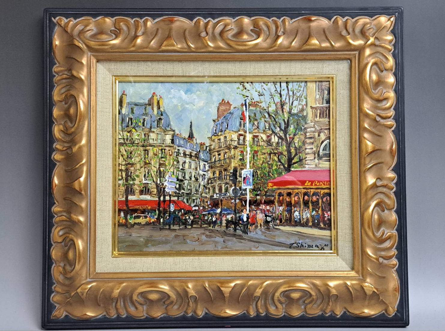 嶋津俊則「サンミッシェル」油彩、琴 「十三絃、綾杉彫り、玉縁包み