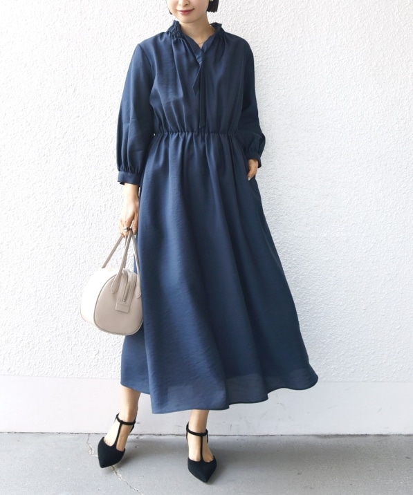 手洗い可能〉ネック ギャザー 7分袖 ボウタイ ワンピース｜ SHIPS 公式
