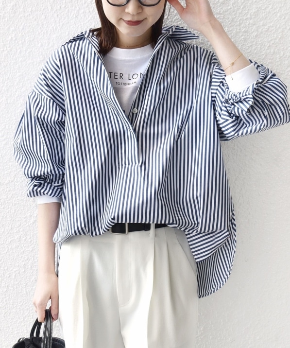 手洗い可能〉無地 / ストライプ サイド スリット スキッパー コットン