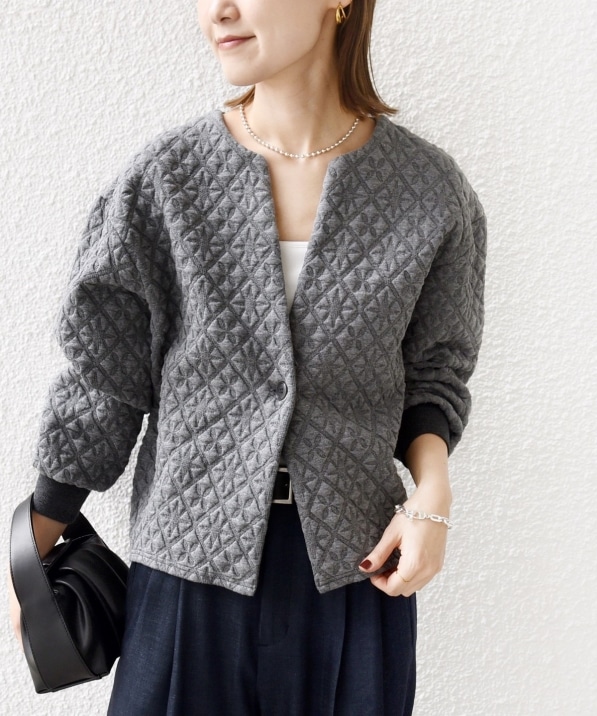 WEB限定】〈手洗い可能〉キルティング ジャカード カーディガン